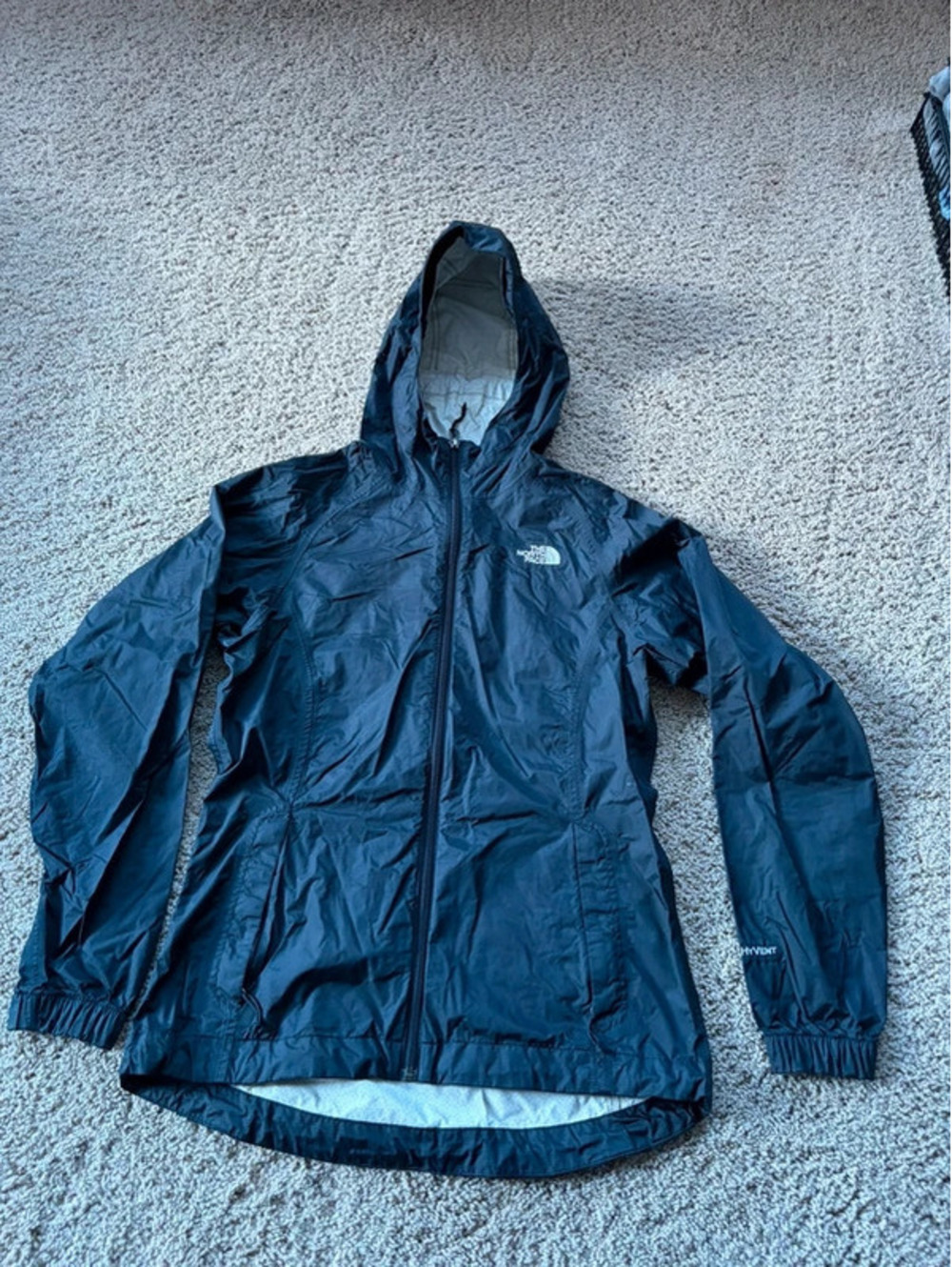 The North Face Womens XS Black HyVent Waterproof Hooded Rain Jacket Flawed